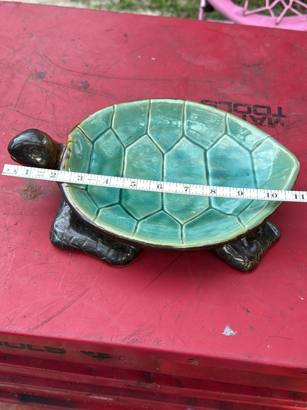 Ceramic Turtle Dish in Teal and Brown - Decorative Home Art